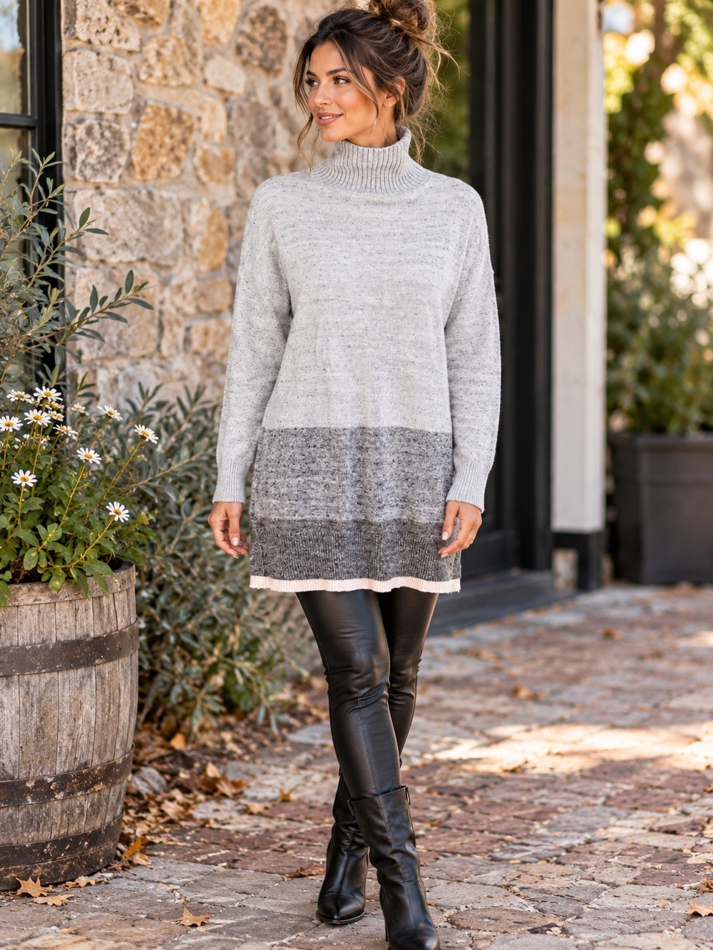 GAP Women’s Medium Gray Ombre Turtleneck Sweater Tunic Cotton Blend